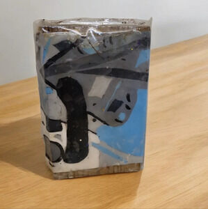 RESIN ABSTRACT Art Objects standing Wood Block Blue Black Gray